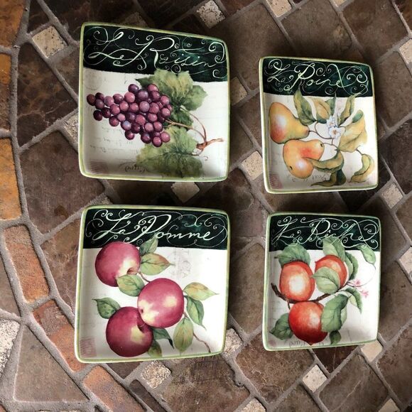 Certified International Susan Winget Fruit Filigree Square (4) Plates - Picture 1 of 8
